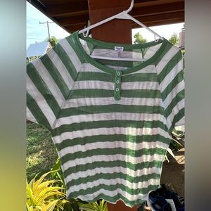 Splendid Womens Green and White Striped Top